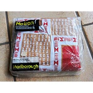 Vintage Marlborough No Iron Full Fitted Sheet 54 x 75 Tribal African Geometric